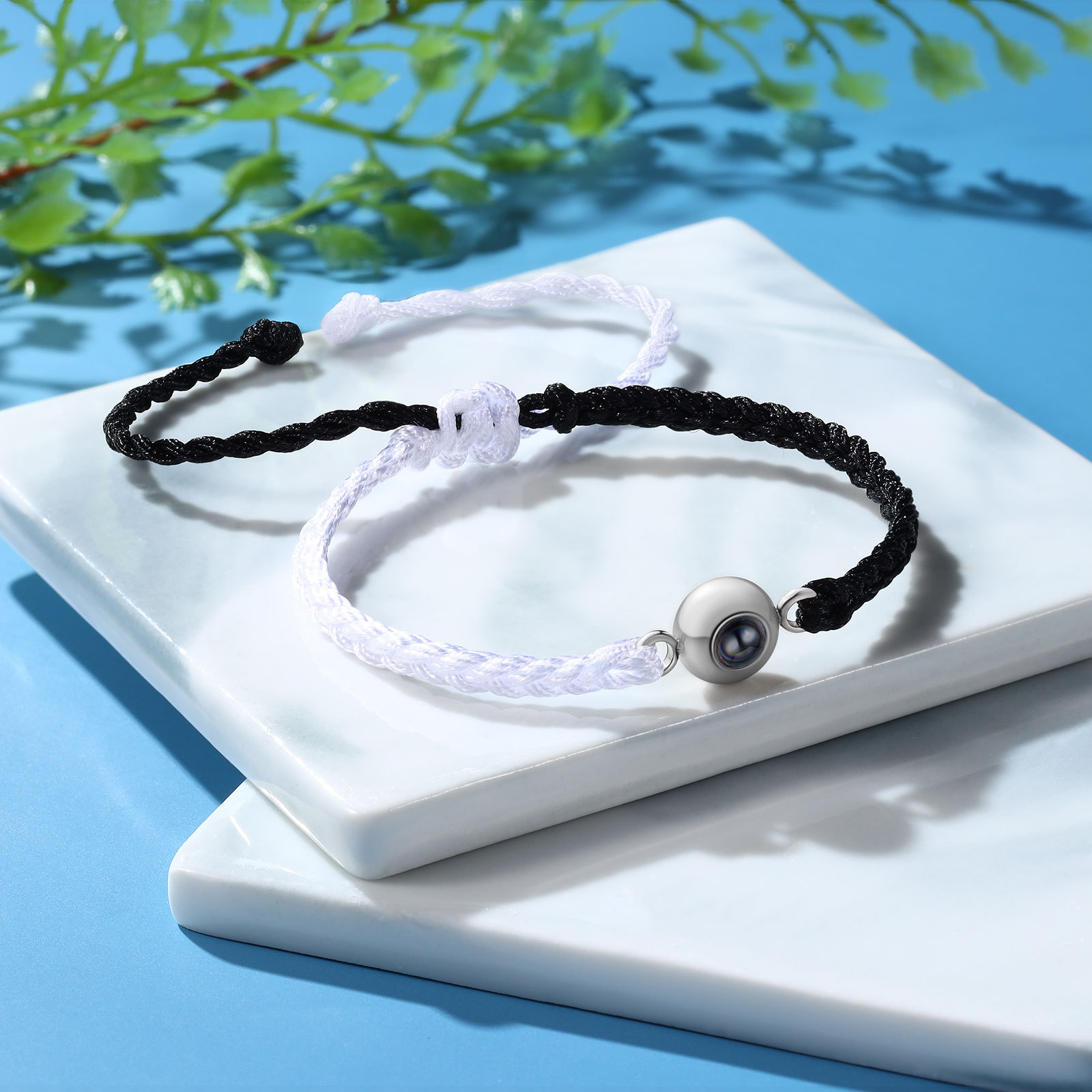 Pulsera de cuerda con proyección de foto en color con dije circular pulsera ajustable-Jessemade ES