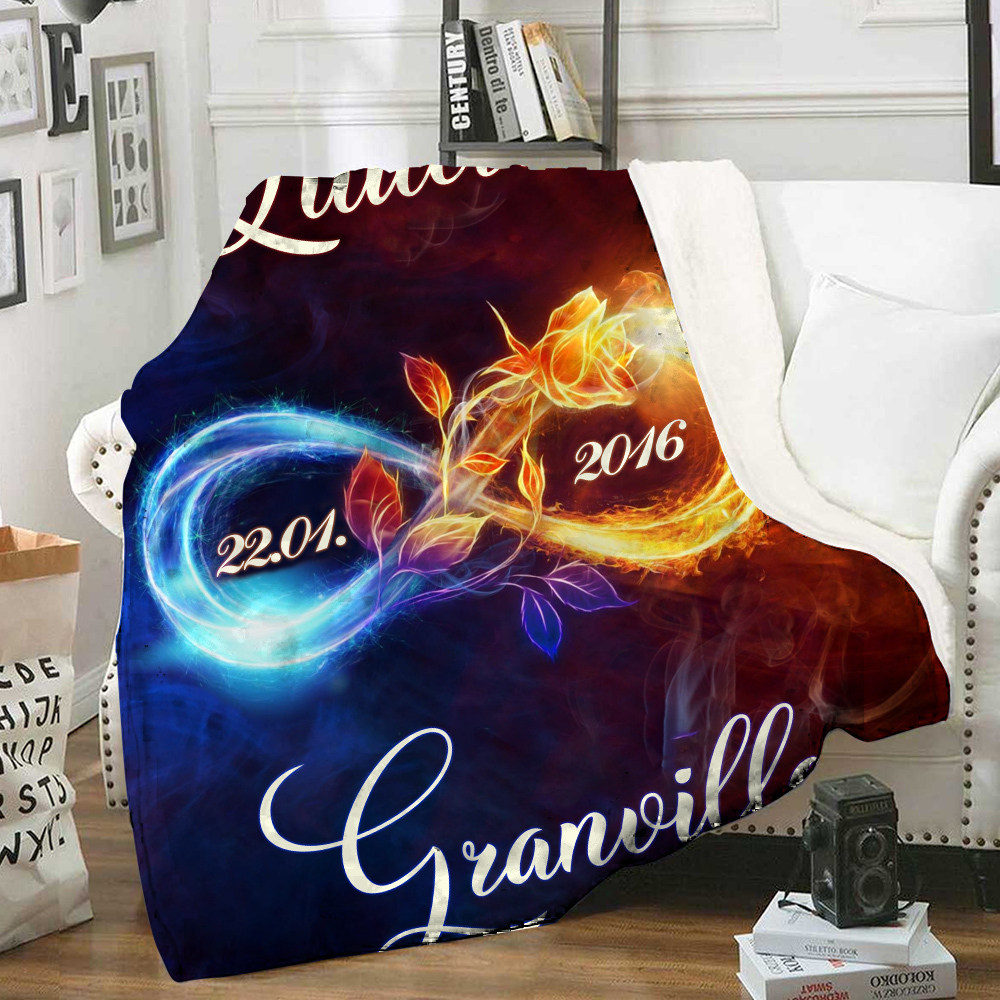 Pareja-Manta de buen calidad de infinito de rosa personalizada con nombres y fecha-Jessemade ES