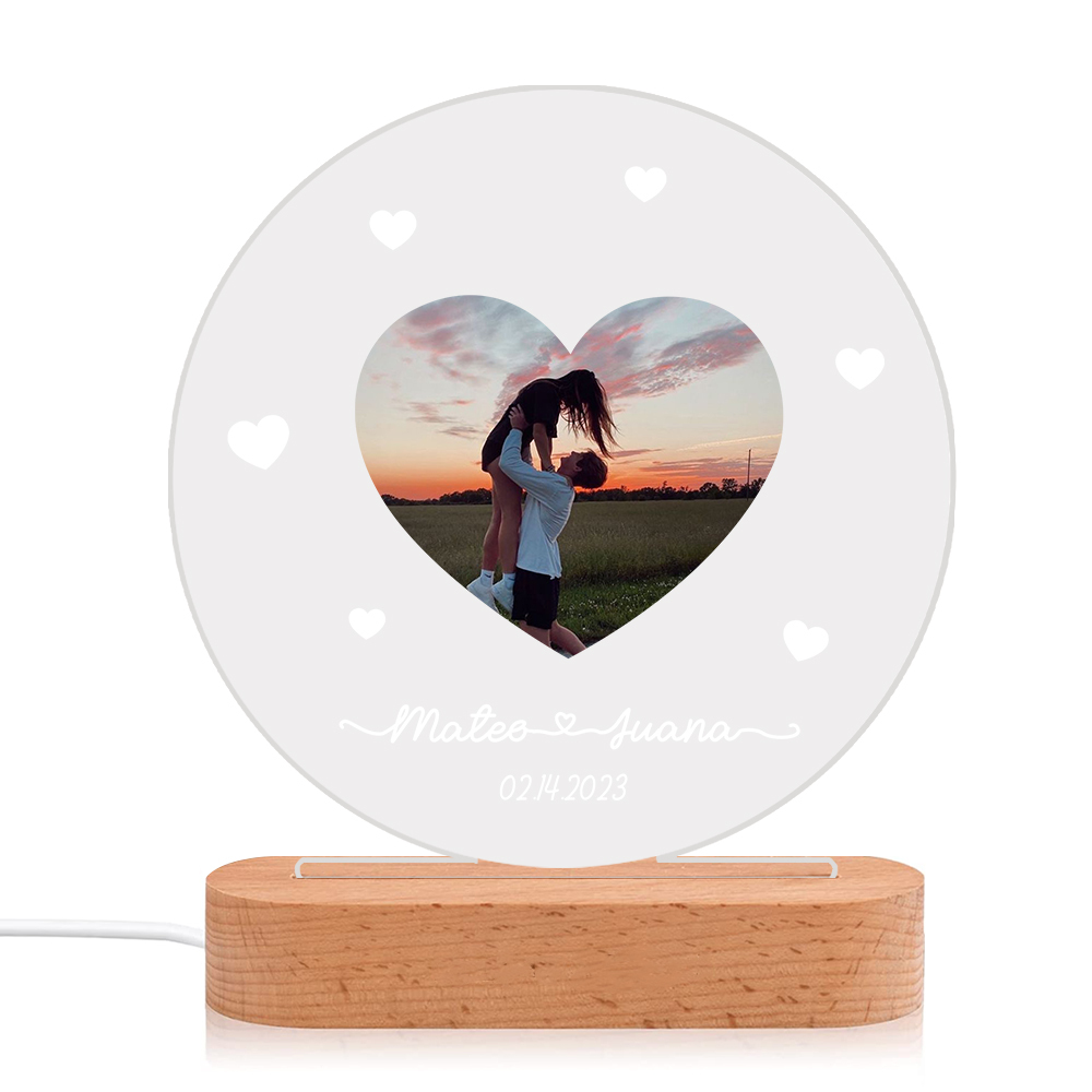 Lámpara para pareja 3D Ilusión Luz de Noche LED 2 nombres, fecha y foto personalizados -Jessemade ES