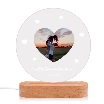 Lámpara para pareja 3D Ilusión Luz de Noche LED 2 nombres, fecha y foto personalizados -Jessemade ES