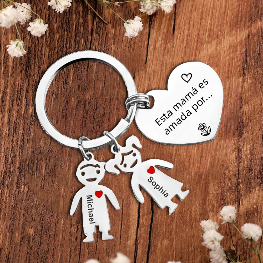 A mi mamá - Kit de regalo de cartera, llavero con "2 niños", tarjeta y caja nombre y flor de nacimiento personalizados | Jessemade