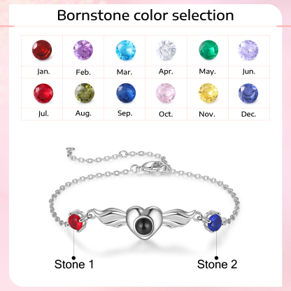 Pulsera con proyección de foto en color y personalizada con 2 piedras para mujer corazón con alas, Brazalete de proyección-Jessemade ES