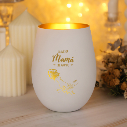El mejor portavelas de cristal personalizado para mamá: diseño de manos entrelazadas, personalizable con los nombres de 2 a 7 hijos; regalo para el Día de la Madre, Navidad y cumpleaños para mamá, abuela o esposa, Jessemade