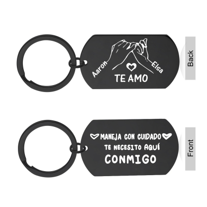 Llavero personalizable de pareja negra: Conduce con cuidado