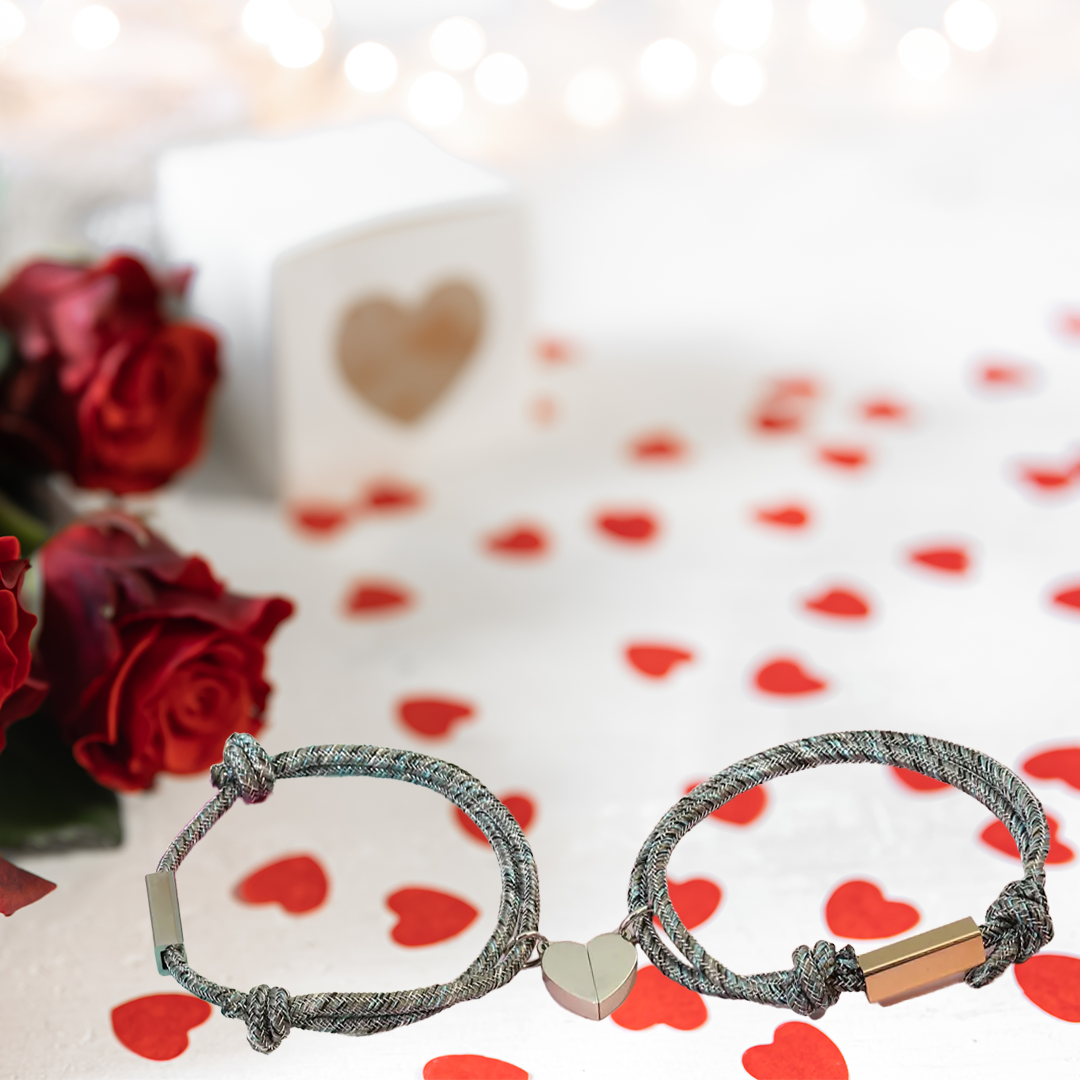 Pulsera compartida de cuerda 2 nombres personalizados para pareja con dije magnético | Jessemade