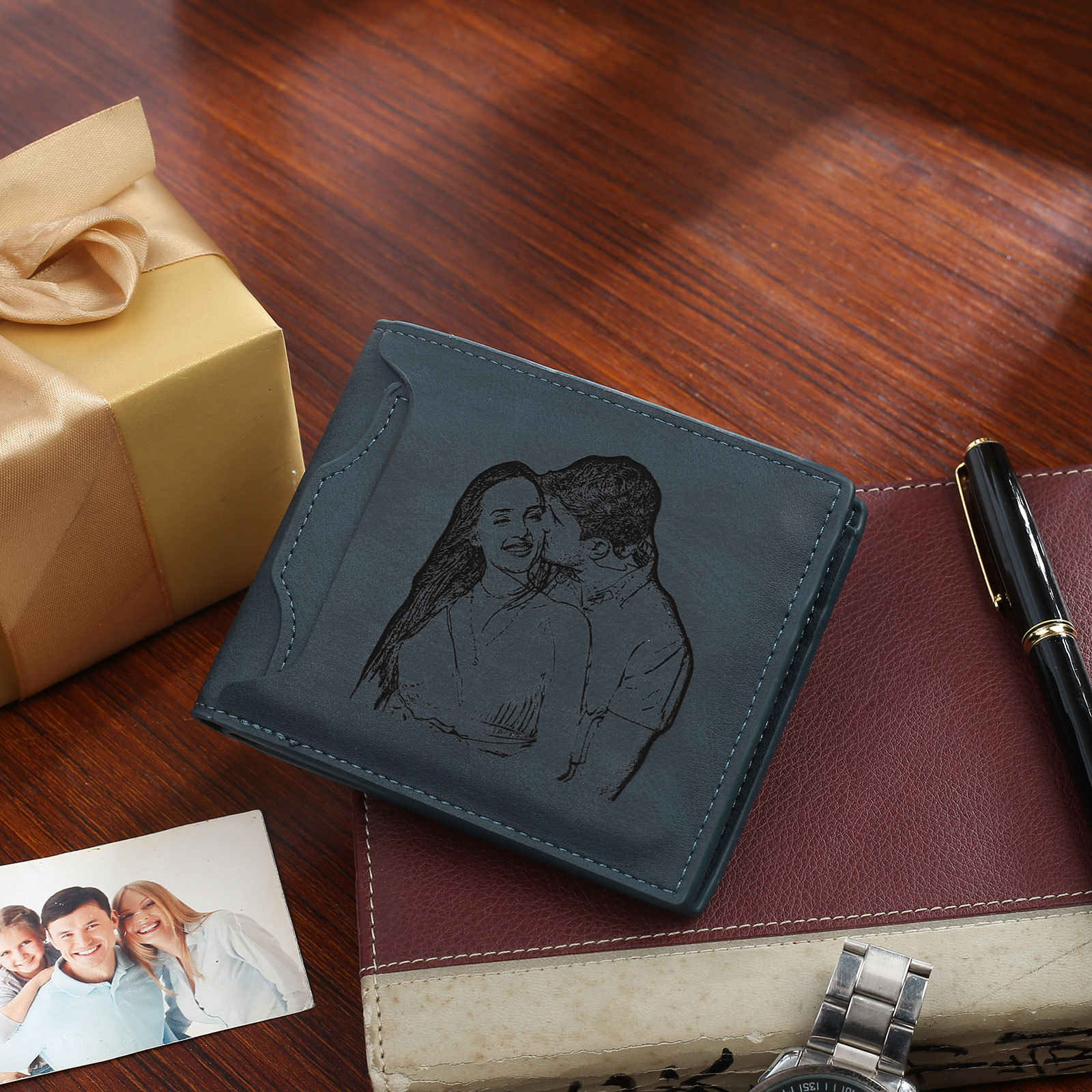 Cartera, billetera personalizada con 1 foto, 1 nombre y 1 letra monedero para hombre-Jessemade ES