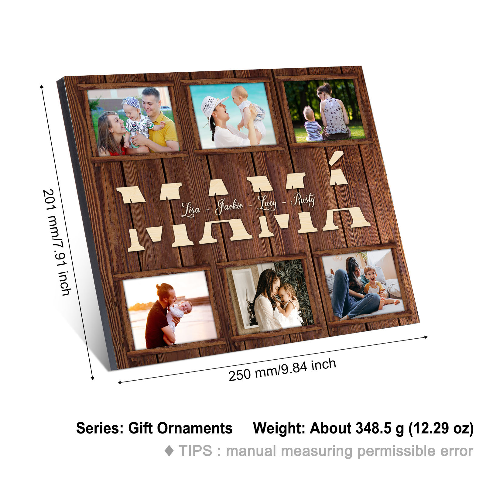 A mi mamá-Lámina marco de madera para mamá personalizado con 1 texto y 6 fotos-Jessemade ES