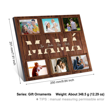 A mi mamá-Lámina marco de madera para mamá personalizado con 1 texto y 6 fotos-Jessemade ES