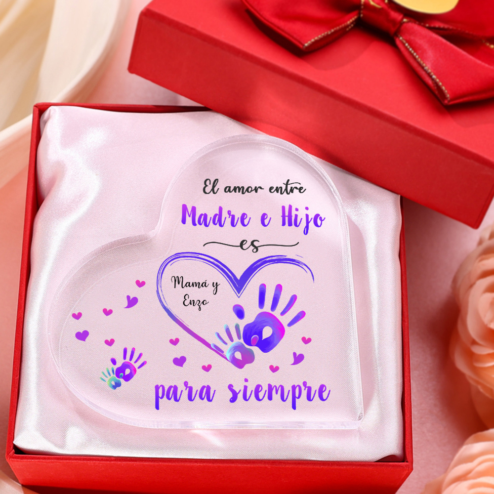 A mi mamá-Placa de acrílico en forma de corazón mano y manita 1 texto personalizado-Jessemade ES