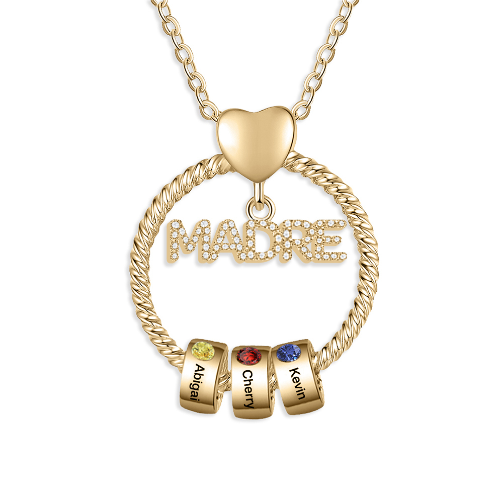 Collar con colgante de "MADRE" con 3 nombres y 3 piedras de nacimiento personalizados | Jessemade-Jessemade ES