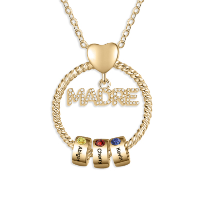 Collar con colgante de "MADRE" con 3 nombres y 3 piedras de nacimiento personalizados | Jessemade-Jessemade ES