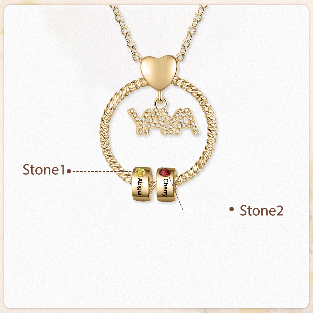 Collar a abuela con colgante de "YAYA" con 2 nombres Y 2 piedras de nacimiento personalizados | Jessemade-Jessemade ES