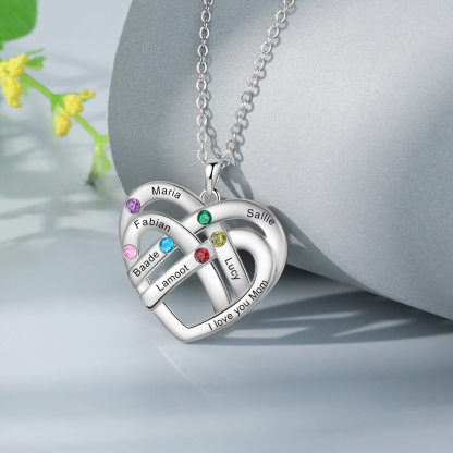 Collar de corazón con 6 nombres y piedras de nacimiento personalizados con texto-Jessemade ES