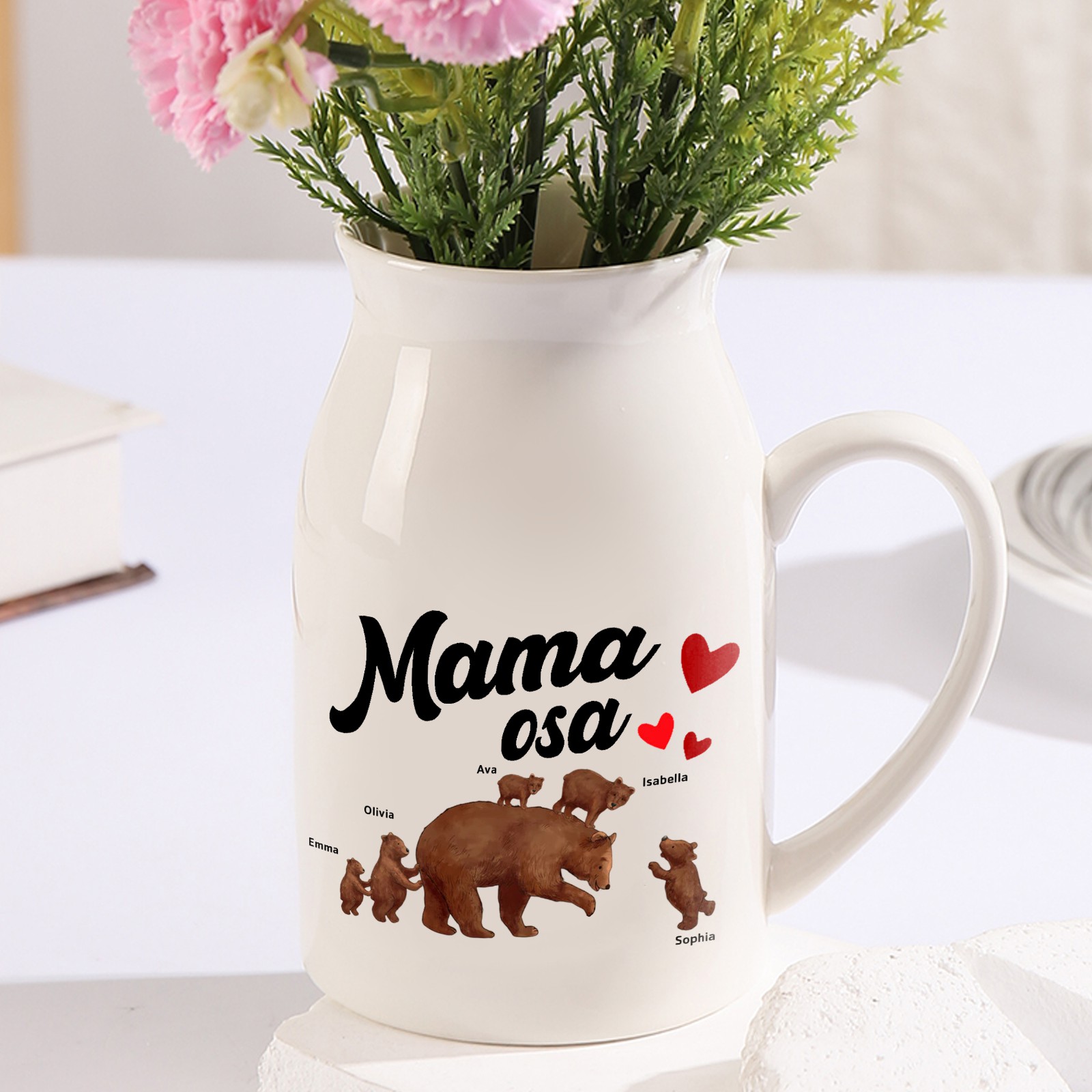 Florero de cerámica mamaosa y sus bebés 2-8 nombres personalizados con texto decoración del hogar-Jessemade ES