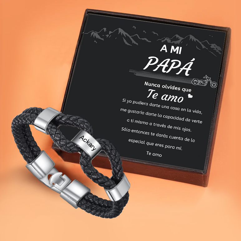 A mi papá-Pulsera 1-7 Nombres Personalizados de Cuero Trenzado con Aros-Jessemade ES