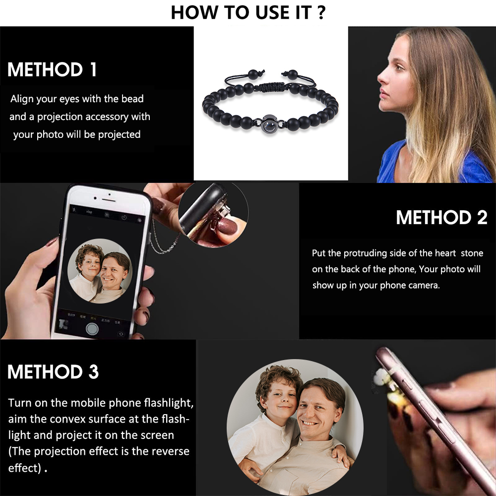A mi papá-Pulsera de perlas con proyección de foto en color para hombre-Jessemade ES
