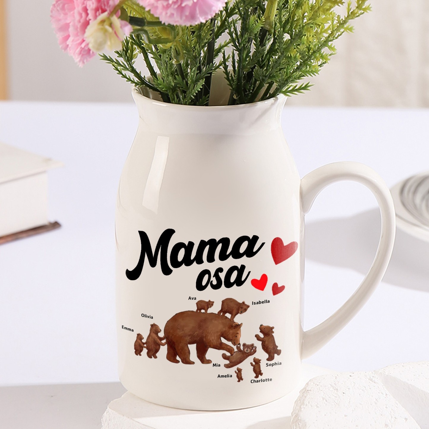 Florero de cerámica mamaosa y sus bebés 2-8 nombres personalizados con texto decoración del hogar-Jessemade ES