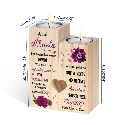 A mi abuela - Candelero de madera sin vela Flores 1 nombres personalizado