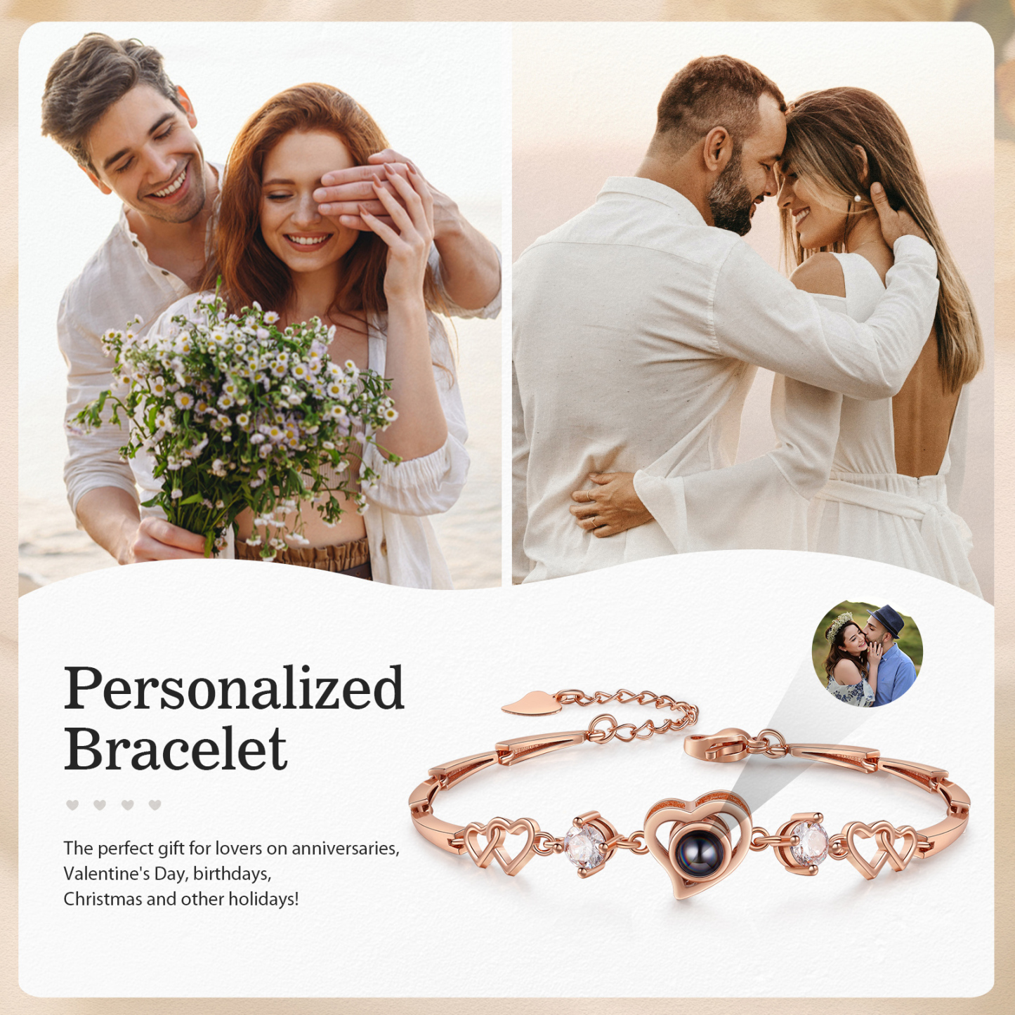 Pulsera con dije de corazón con proyección de foto en color para mujer, Brazalete de proyección-Jessemade ES