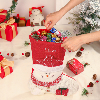 Adornos de medias navideñas con muñeco Bolsa de regalo 1 Nombre personalizado-Jessemade ES