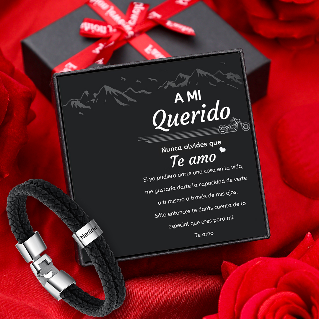 A mi querido-Pulsera de cuero trenzado 1 aro con 1 nombre personalizado pulsera de hombre -Jessemade ES