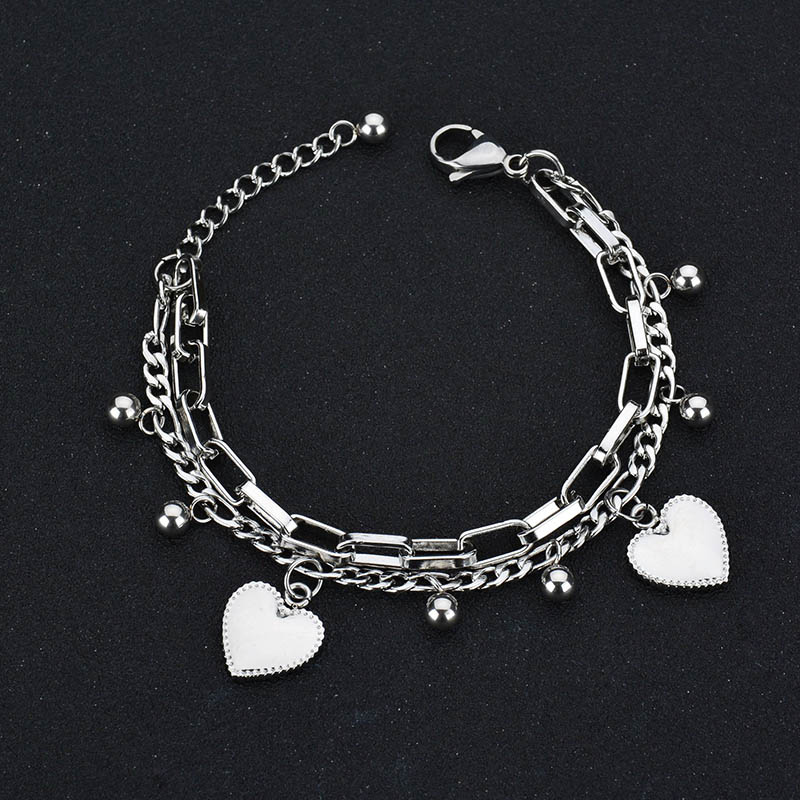 Pulsera de dobles cadenas con dije de corazón personalizada con 2 nombres-Jessemade ES