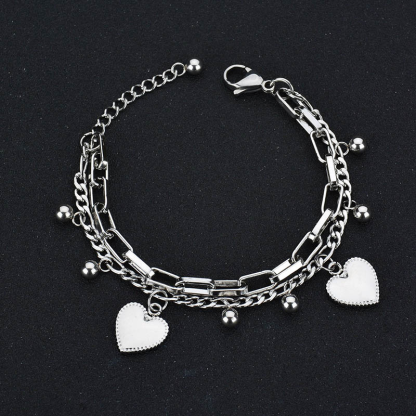 Pulsera de dobles cadenas con dije de corazón personalizada con 2 nombres-Jessemade ES