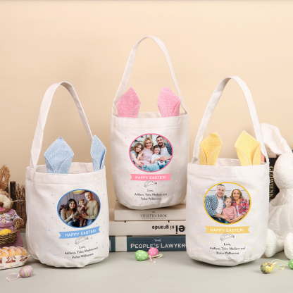 Pascua-Bolsa de conejo con 2 textos y 1 foto personalizados-Jessemade ES