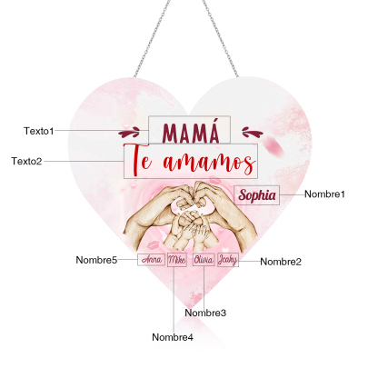 A mi mamá/abuela-Lámpara Colgante Personalizada con 2-5 Nombres y 2 Textos "mano a mano" 3D Ilusión Luz de Noche-Jessemade ES
