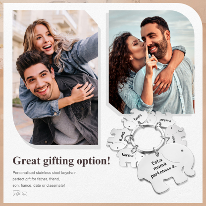 A mi mamá/abuela - Llavero con 5 nombres personalizados en elefantes con texto-Jessemade ES