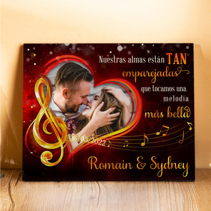 Lámina melodía marco de madera para pareja personalizado con 2 nombres, fecha y foto-Jessemade ES