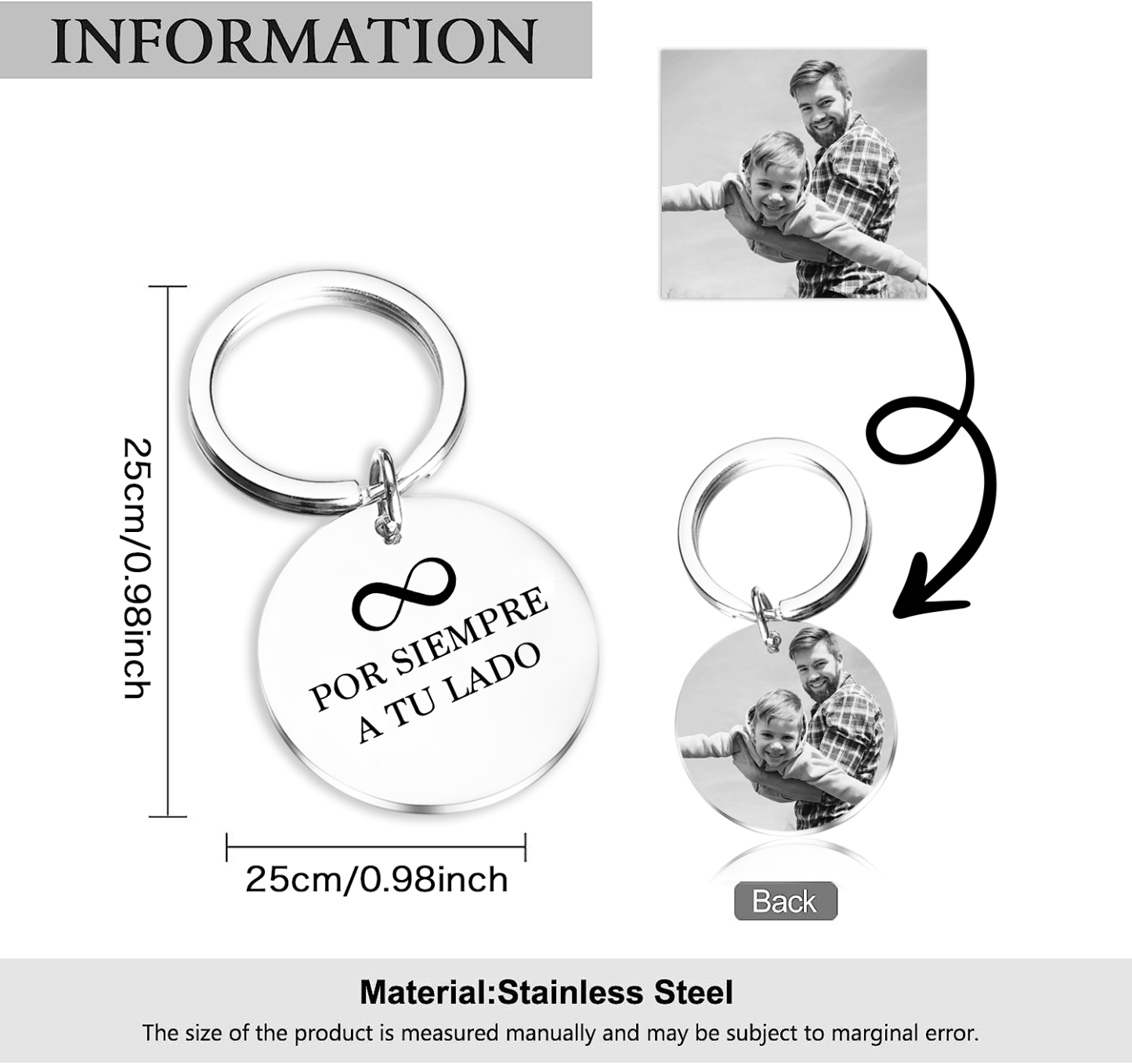 Llavero para pareja infinito 1 foto personalizada-Jessemade ES
