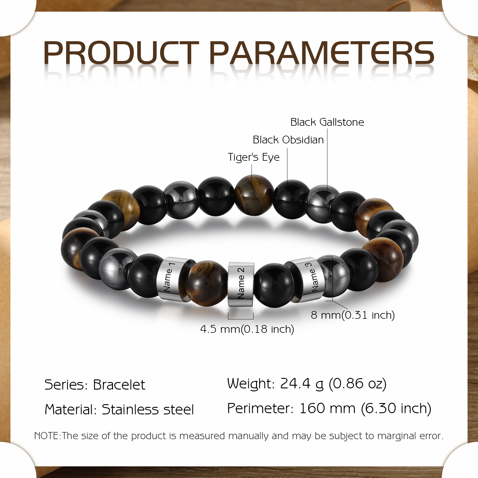 Pulsera de tres tipos de perlas personalizada con 3 nombres para hombre-Jessemade ES