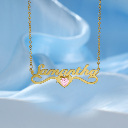 Collar con 1 nombre y 1 piedra de nacimiento personalizados-Jessemade ES