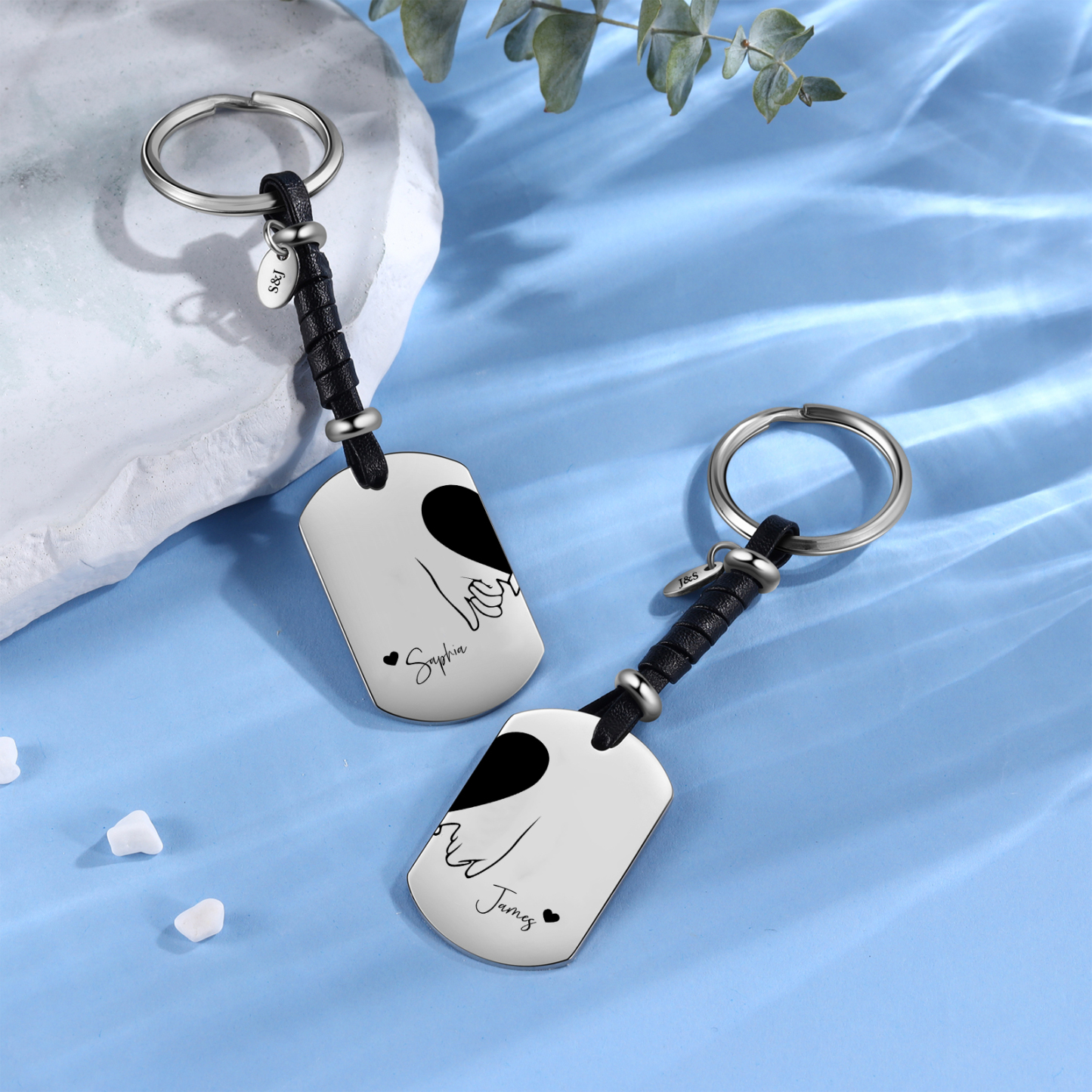 Llavero para pareja dedos cogidos 2 nombres y 2 letras personalizados-Jessemade ES