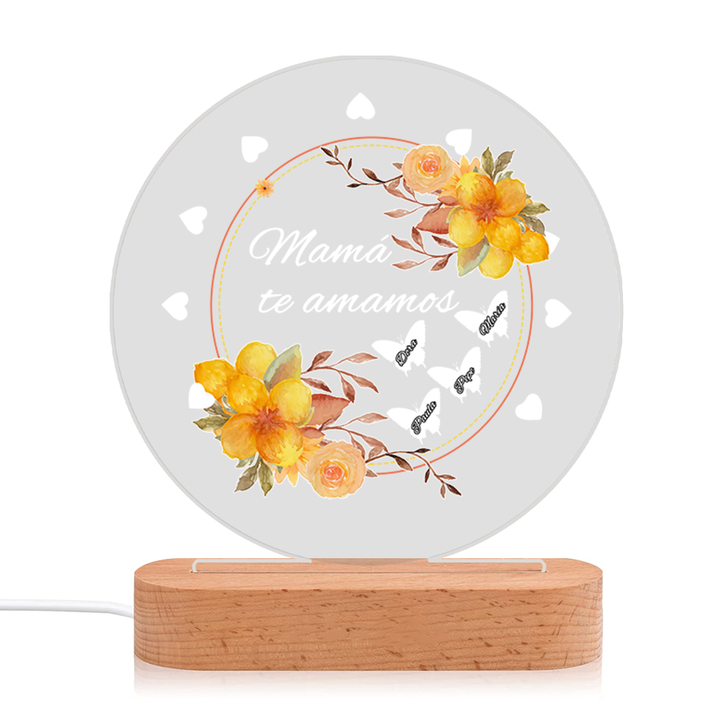 A mi mamá-Lámpara 3D Ilusión Luz de Noche Personalizada con 1-5 Nombres-Jessemade ES