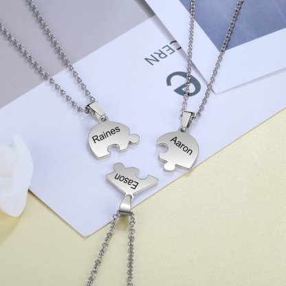 Collares de corazón 3 piezas de rompecabezas 3 nombres personalizados-Jessemade ES