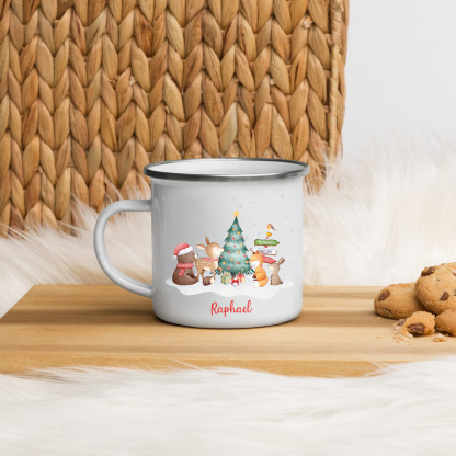 Navidad-Taza fiesta de animales para niños con 1 nombre personalizado-Jessemade ES