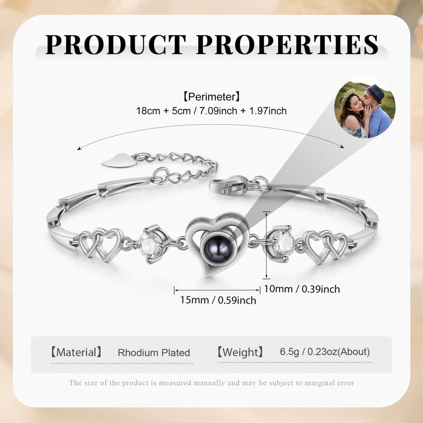 Pulsera con dije de corazón con proyección de foto en color para mujer, Brazalete de proyección-Jessemade ES