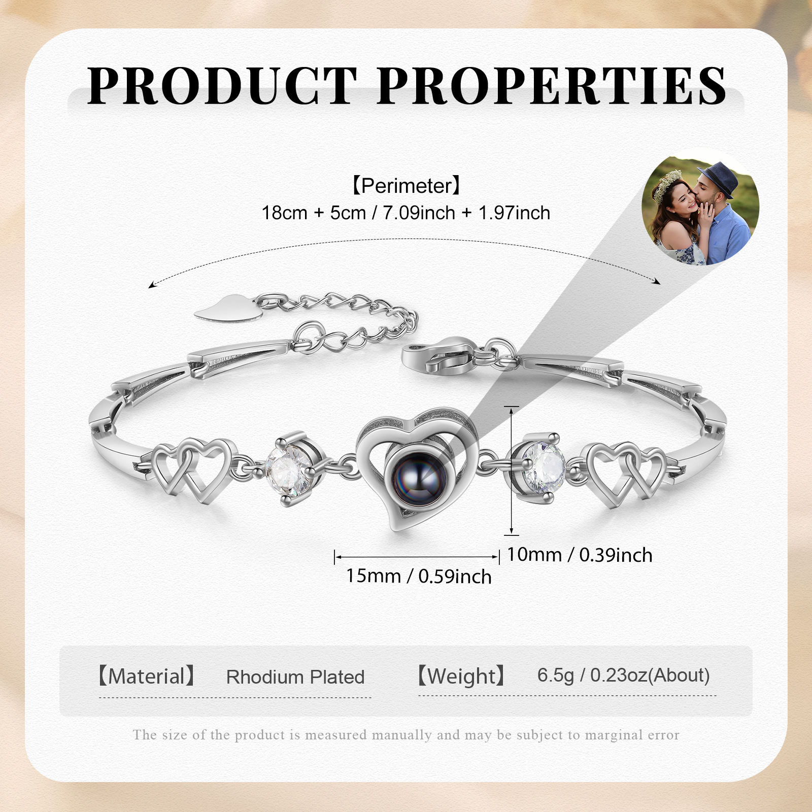 Pulsera con dije de corazón con proyección de foto en color para mujer, Brazalete de proyección-Jessemade ES