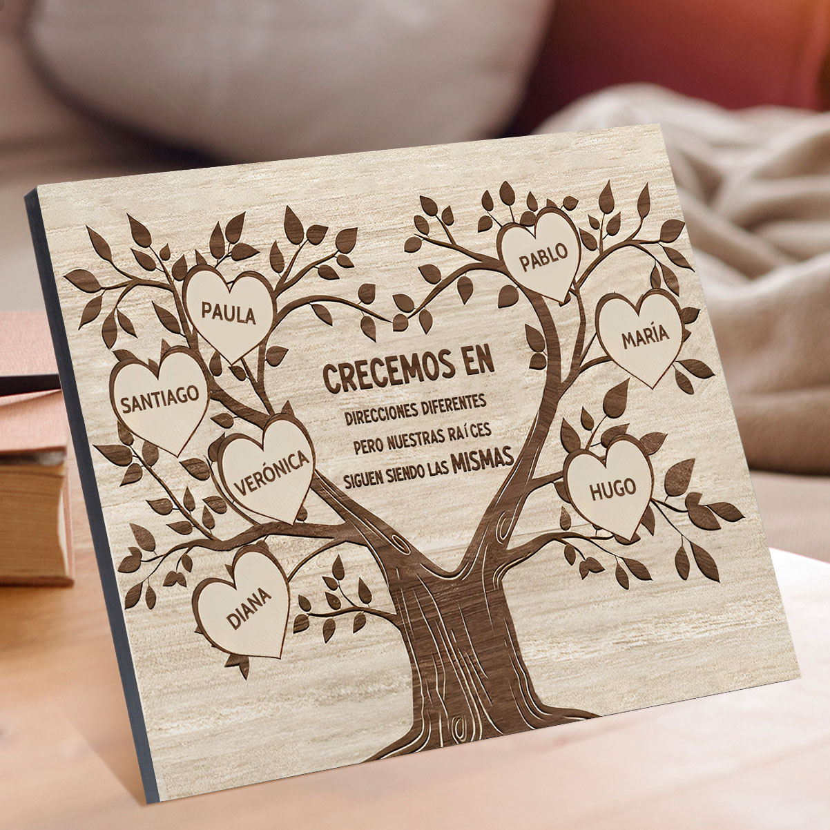 A mi familia-Lámina marco de madera Árbol de la Vida 7 nombres personalizados-Jessemade ES