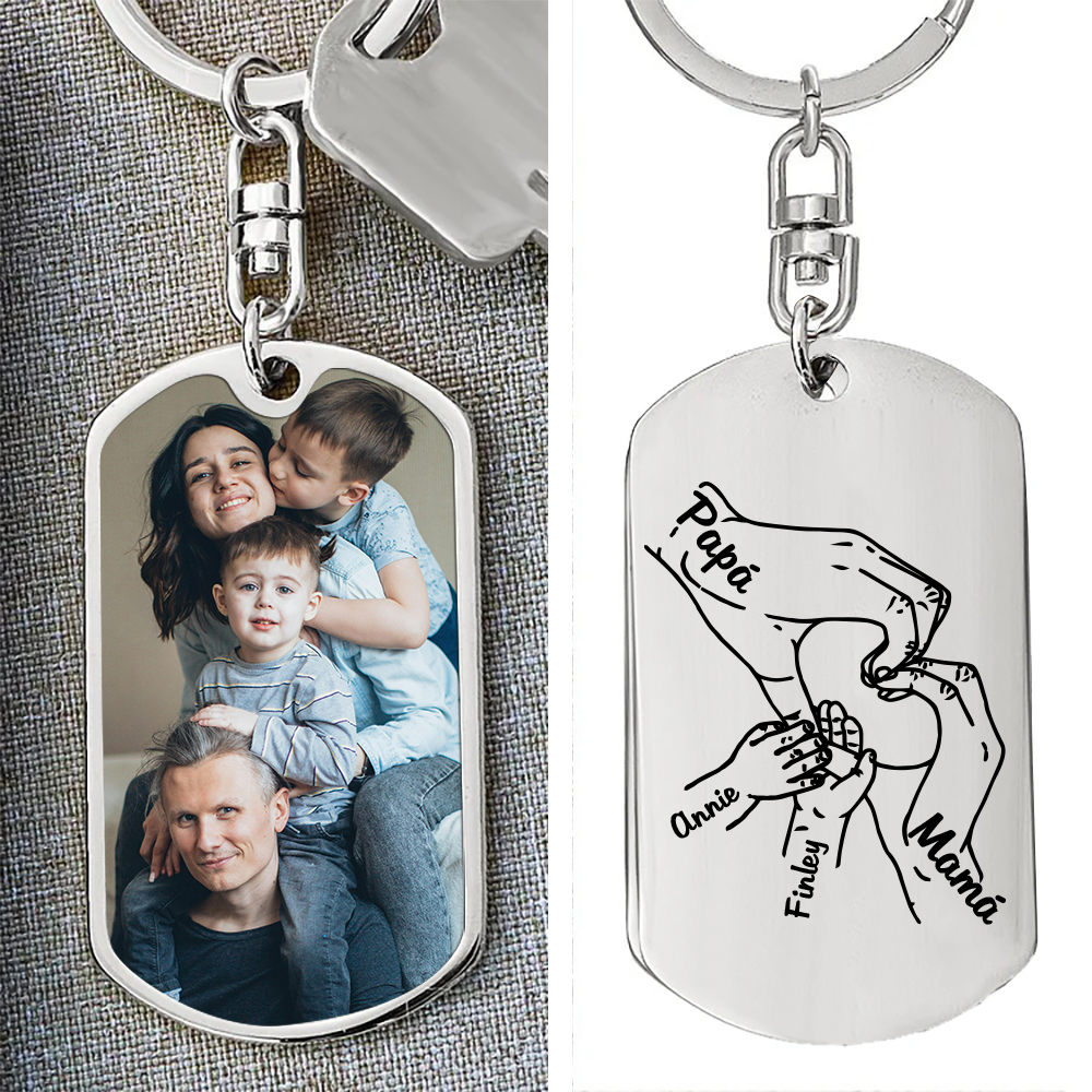 A mi papá-Unidad de llavero y cartera con caja personalizados con 4 nombres y 1 foto-Jessemade ES