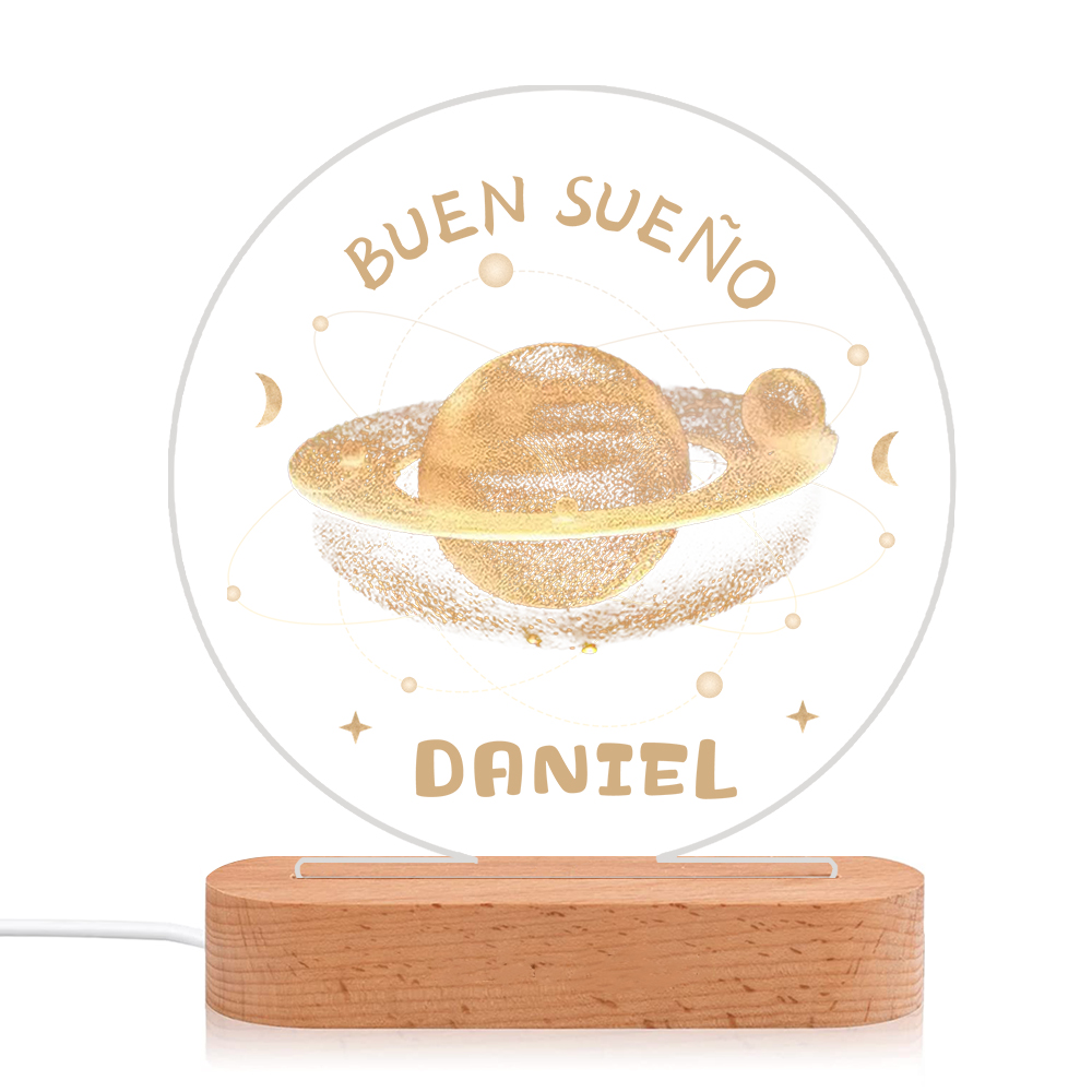 Lámpara Ilusión 3D Luz de Noche LED Buen Sueño Planetas con Nombre Personalizado-Jessemade ES