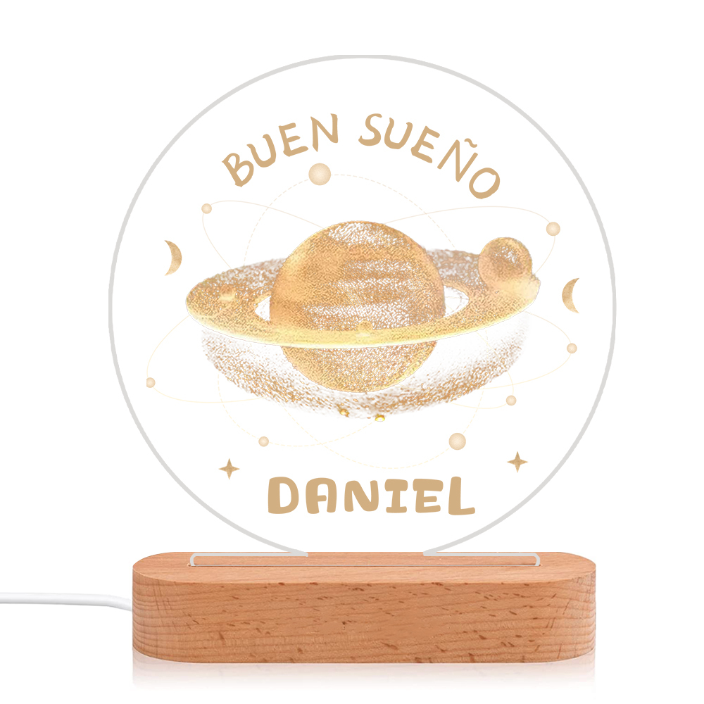 Lámpara Ilusión 3D Luz de Noche LED Buen Sueño Planetas con Nombre Personalizado-Jessemade ES