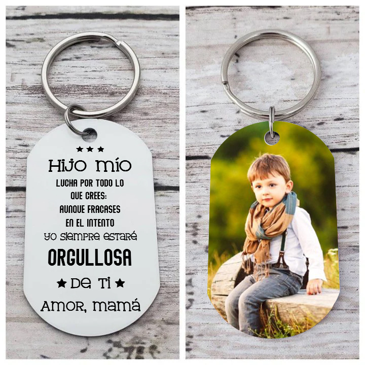 A mi hijo-Llavero de placa "lucha por todo lo que crees" de padres personalizado con 1 foto-Jessemade ES