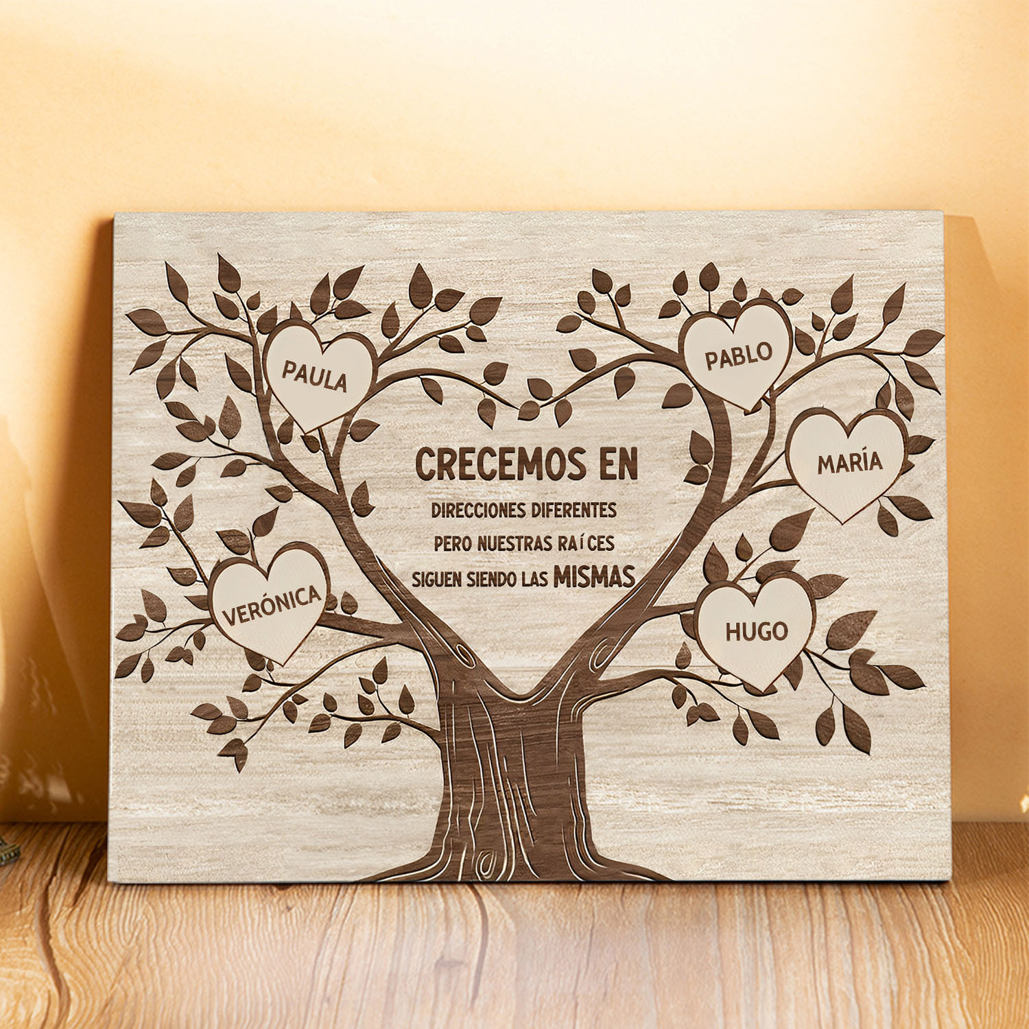 A mi familia-Lámina marco de madera Árbol de la Vida 5 nombres personalizados-Jessemade ES