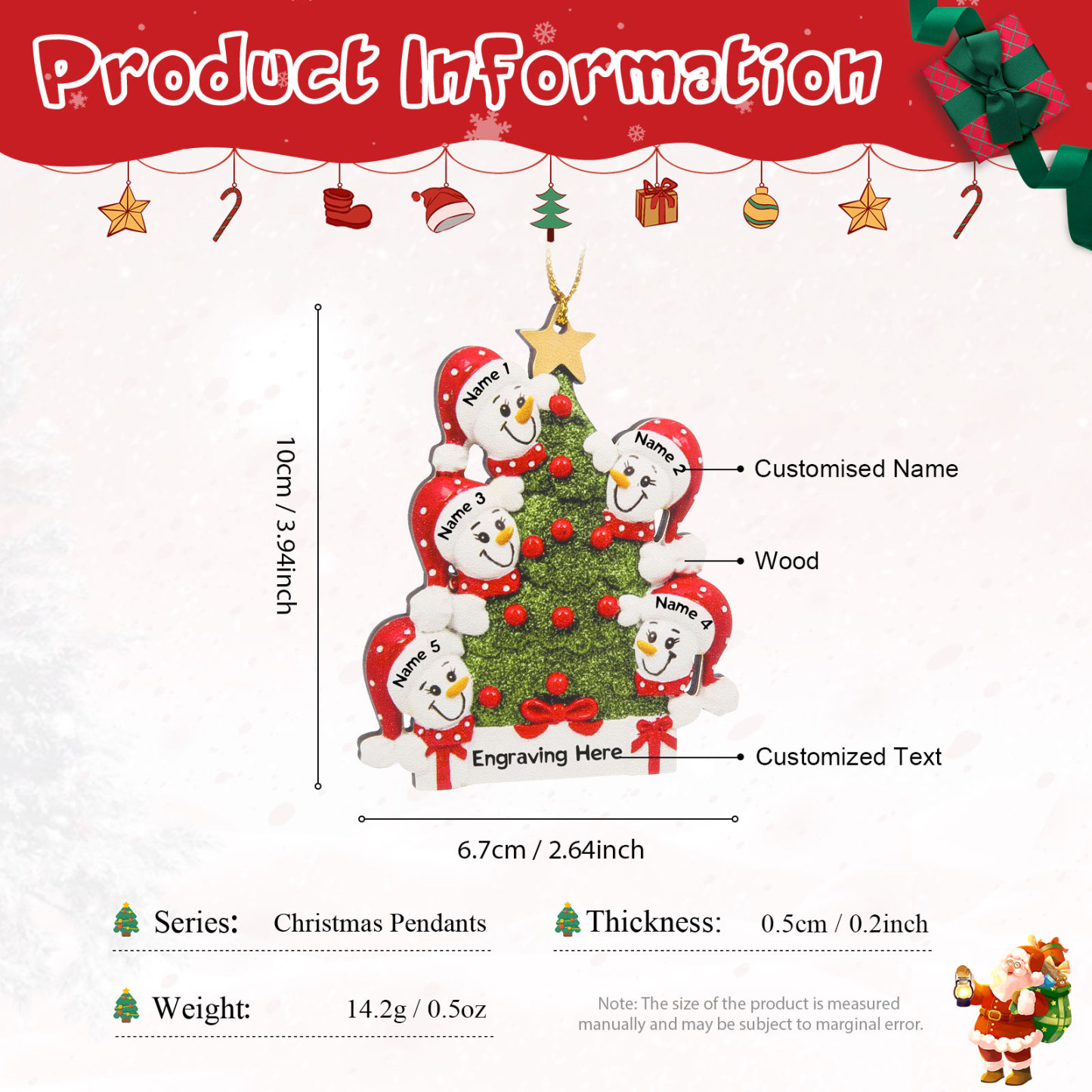 Navidad-Ornamentos Navideños de Madera Árbol y muñecos de nieve 5 Nombres con Texto Personalizados