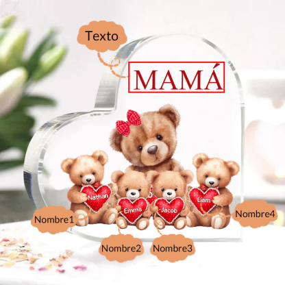 A mi mamá/abuela-Placa de acrílico "Nosotros" en forma de corazón 4 nombres y 1 texto personalizados-Jessemade ES