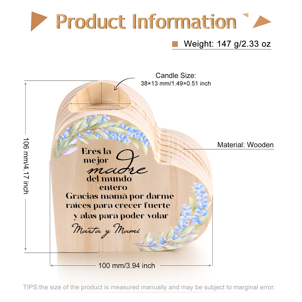 A mi mamá-Candelero con texto personalizado en forma de corazón de madera sin candela-Jessemade ES