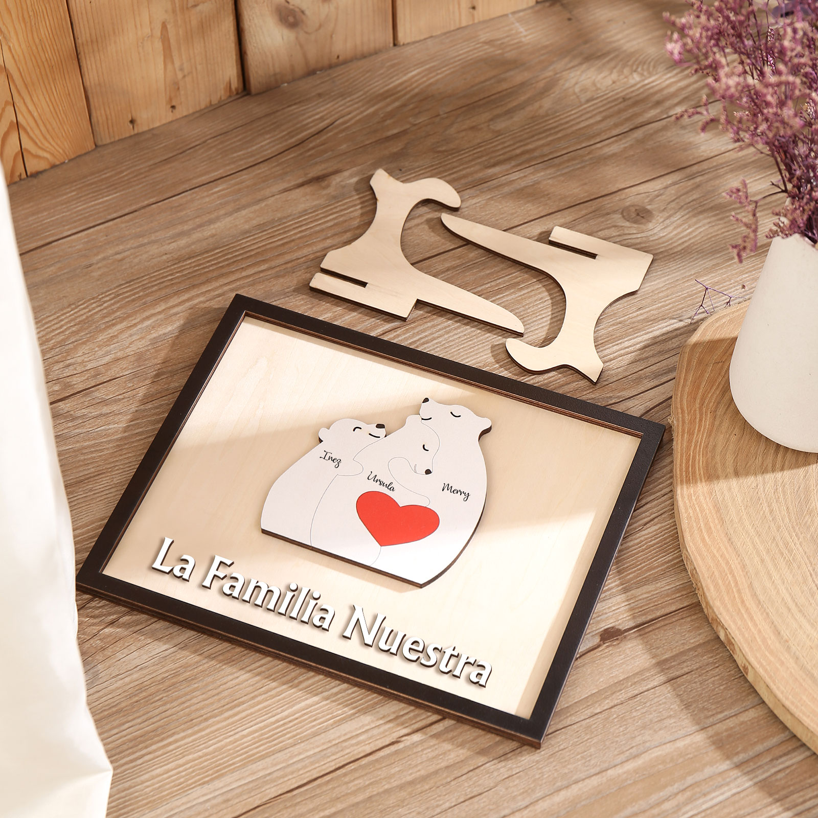 A familia-Adorno 2-6 nombres personalizados decoración de madera familia de canguros-Jessemade ES